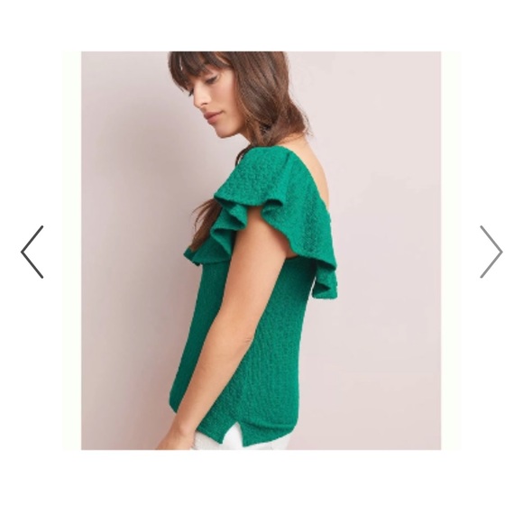 Anthropologie | Green Textured Off Shoulder Top blouse women’s Medium - Picture 5 of 10